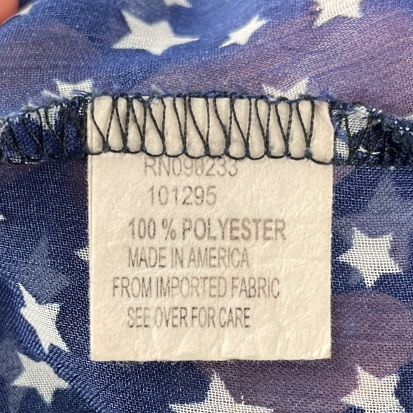 Star Print Lattice Sleeveless Blouse M Tie Waist Collared Caged Navy Blue Top - Picture 10 of 13